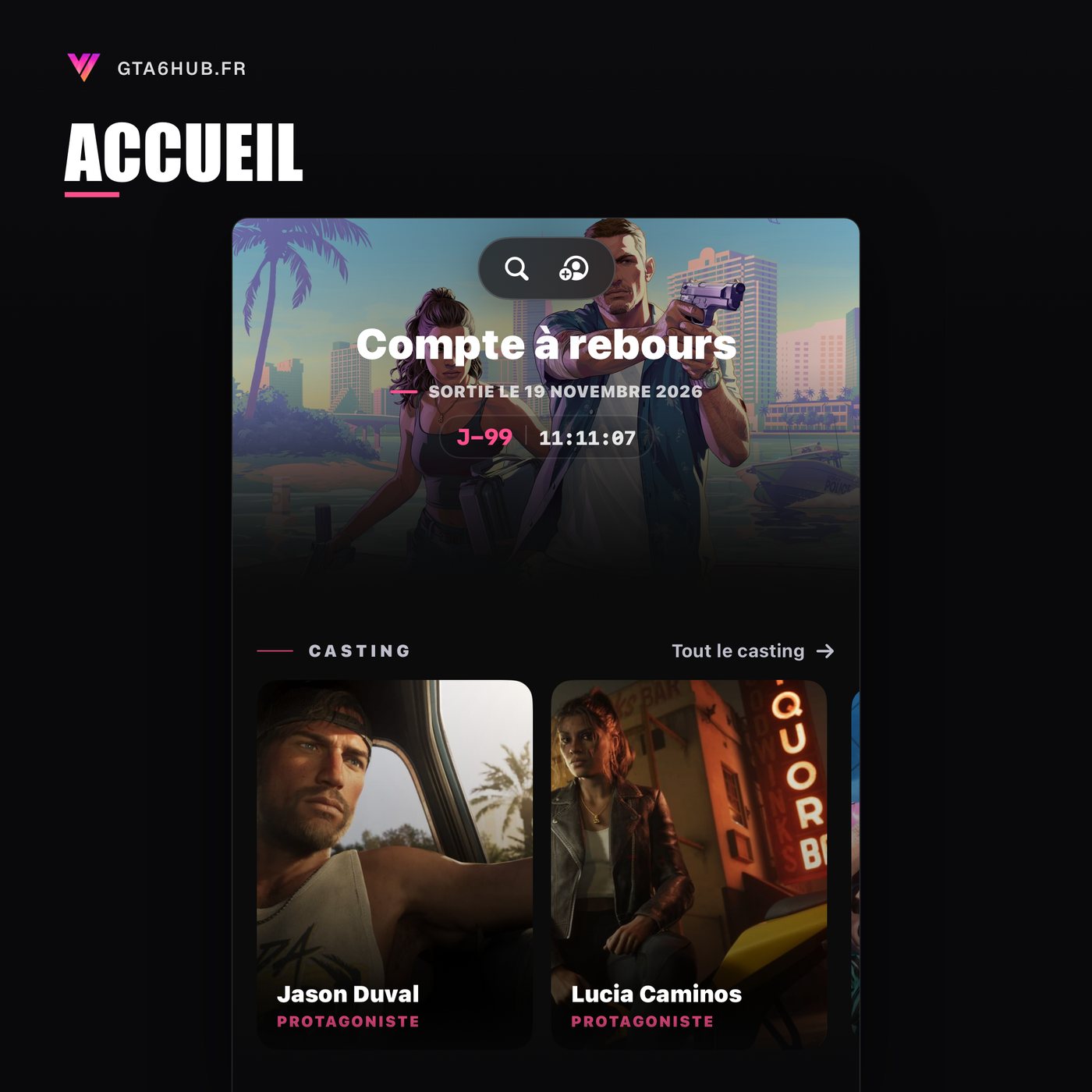 Application VI Hub, accueil